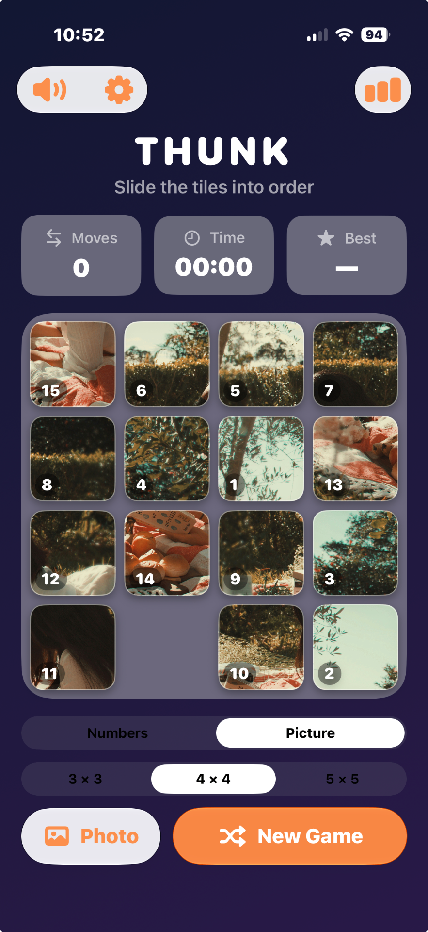 Photo turned into a 4x4 sliding puzzle